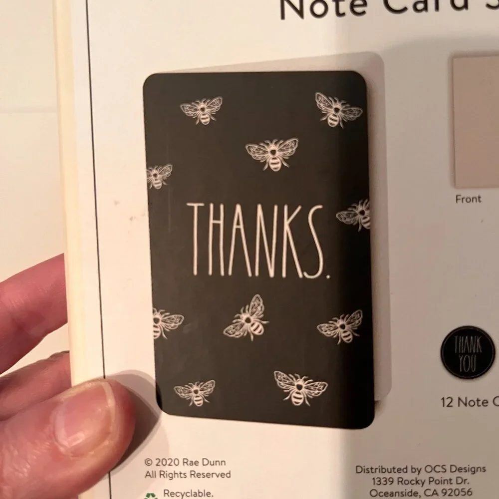 Thank You Cards with Bees by Rae Dunn (Note Card Set and‎ Stickers - new)